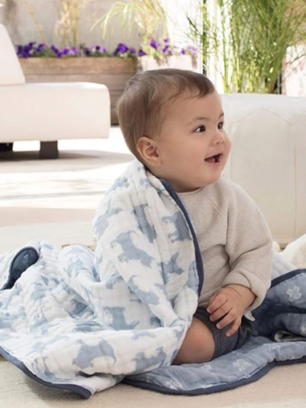 🤍 aden + anais Muslin Dream Blanket | Waverly Dog Print Blue & White 🤍